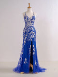 Mermaid V Neck Long Prom Dress with Appliques Beading HZ1108