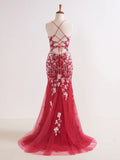 Mermaid V Neck Long Prom Dress with Appliques Beading HZ1108