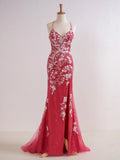 Mermaid V Neck Long Prom Dress with Appliques Beading HZ1108