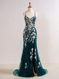 Mermaid V Neck Long Prom Dress with Appliques Beading HZ1108
