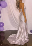 Mermaid Silver Strapless Beaded Long Prom Dress with Slit HZ1108