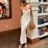 White Sweetheart Mermaid Lace Spaghetti Strap Long Prom Dress, Party Dress HZ1108