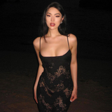 Black Mermaid Spaghetti Strap Long Prom Dress See-through Evening Dress With Slit HZ1108