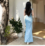 Blue Mermaid Spaghetti Strap Simple Long Prom Dress HZ1108