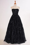 A-line Sequined Lace Strapless Long Prom Dress with Pocketss HZ1108