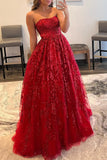 A-line Sequined Lace Strapless Long Prom Dress with Pocketss HZ1108