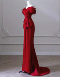 Burgundy Mermaid Off Shoulder Satin Long Prom Dress Dress, Simple Evening Dress HZ1108