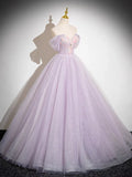 Sparkly A-Line Tulle Prom Dress Off the Shoulder Floral Appliques Long Prom Dress HZ1108