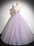 Sparkly A-Line Tulle Prom Dress Off the Shoulder Floral Appliques Long Prom Dress HZ1108