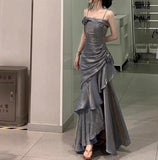 ??Elegant Satin Prom Dress for Quinceanera&Party-Fairytale A-line Straps Evening Gown for Birthday HZ1108