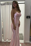 Cute Mermaid Scoop Neck Pink Satin Long Prom Dress HZ1108