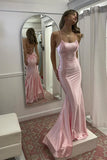 Cute Mermaid Scoop Neck Pink Satin Long Prom Dress HZ1108