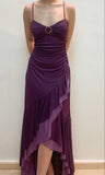 A-line Sweetheart High Low Party Dress, Purple Spaghetti Straps Prom Dress HZ1108