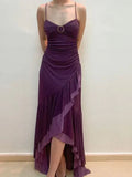 A-line Sweetheart High Low Party Dress, Purple Spaghetti Straps Prom Dress HZ1108