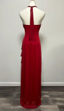Burgundy A-line Halter V Neck Chiffon Backless Prom Dress,Bridesmaid Dress With Ankle Length HZ1108