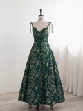 Dark Green A-line Spaghetti Strap Satin Long Prom Dress Sweetheart Neckline Retro Bridesmaid Dress Dress HZ1108