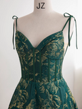 Dark Green A-line Spaghetti Strap Satin Long Prom Dress Sweetheart Neckline Retro Bridesmaid Dress Dress HZ1108