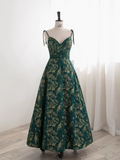 Dark Green A-line Spaghetti Strap Satin Long Prom Dress Sweetheart Neckline Retro Bridesmaid Dress Dress HZ1108