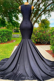 Black Mermaid V-neck Appliques Lace Sequined Long Prom Dress HZ1108