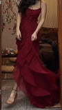 A-Line Spaghetti Straps Chiffon Long Prom Dress Formal Evening Dress HZ1108