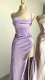 Dark Green Mermaid Satin Spaghetti Straps Long Prom Dress With Split HZ1108