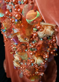 Bright Orange Mermaid V-Neck Satin Beaded Long Prom Dress Sequined Evening Gown HZ1108