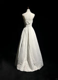 A-Line Spaghetti Strap Beaded Satin Long Prom Dress White Wedding Dress Graduation Prom Dress HZ1108