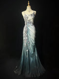 Elegant Chiffon Mermaid Spaghetti Strap Sequined Applique Long Prom Dresses?? Formal Evening Dresses HZ1108
