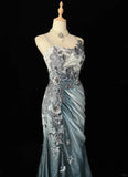 Elegant Chiffon Mermaid Spaghetti Strap Sequined Applique Long Prom Dresses?? Formal Evening Dresses HZ1108