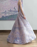 A-Line Spaghetti Strap Tulle Applique Long Prom Dress Adult Ceremony Birthday Dress HZ1108