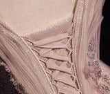 Blush Pink A-Line V-neck Glitter Tulle with Beaded Long Prom Dress Adult Ceremony Evening Dress HZ1108