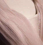 Blush Pink A-Line V-neck Glitter Tulle with Beaded Long Prom Dress Adult Ceremony Evening Dress HZ1108