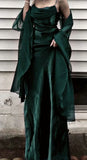 ??Vintage Dark Green Prom Dress Spaghetti Strap Chiffon Evening Gown with Shawl HZ1108