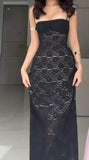 Black Bodycon Spaghetti Strap Chiffon Long Prom Dress Sexy Backless Evening Dress HZ1108