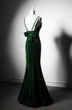 Dark Green Vintage Mermaid Velvet Spaghetti Straps Long Prom Dress HZ1108