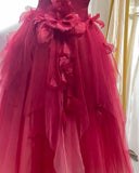 Cute Gradient Tulle Strapless A-Line Long Wedding Dress Evening Gown HZ1108