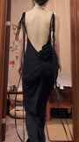 Black Sexy Chiffon Sheath Backless Long Prom Dress Spaghetti Strap Party Dress HZ1108