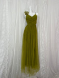 A-Line Olive Green Spaghetti Strap Tulle Long Prom Dress Sweet Birthday Evening Dress HZ1108