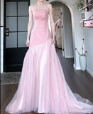 Beautiful Pink Strapless A-Line Tulle Sequined Long Ball Dress Birthday Evening Dress HZ1108