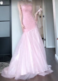 Beautiful Pink Strapless A-Line Tulle Sequined Long Ball Dress Birthday Evening Dress HZ1108