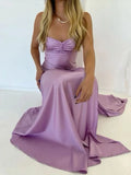 Elegant Lilac Dresses Gowns Evening Dresses Spaghetti Straps Long Prom Dress Satin Formal Party Dress HZ1108