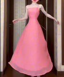 Cute Pink A-Line Chiffon Spaghetti Strap Backless Long Prom Dress Party Dress HZ1108