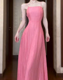 Cute Pink A-Line Chiffon Spaghetti Strap Backless Long Prom Dress Party Dress HZ1108