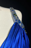 Beautiful Backless Beaded Satin Sheath Royal Blue Long Prom Dress Formal Evening Gown HZ1108
