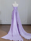 Simple Purple Strapless Mermaid Pleated Train Prom Dresses Formal Evening Gowns HZ1108