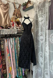 Stunning Black Halter Neck Jacquard Velvet A-Line Backless Party Dresses HZ1108