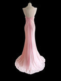 Sweet Pink Halter Neck Chiffon Mermaid Long Prom Dresses Formal Evening Gowns HZ1108