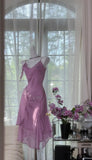 Vintage Purple Spaghetti Straps Chiffon Beading Short Prom Dresses Sweet Party Dresses HZ1108
