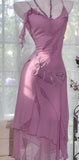Vintage Purple Spaghetti Straps Chiffon Beading Short Prom Dresses Sweet Party Dresses HZ1108