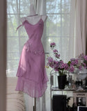 Vintage Purple Spaghetti Straps Chiffon Beading Short Prom Dresses Sweet Party Dresses HZ1108